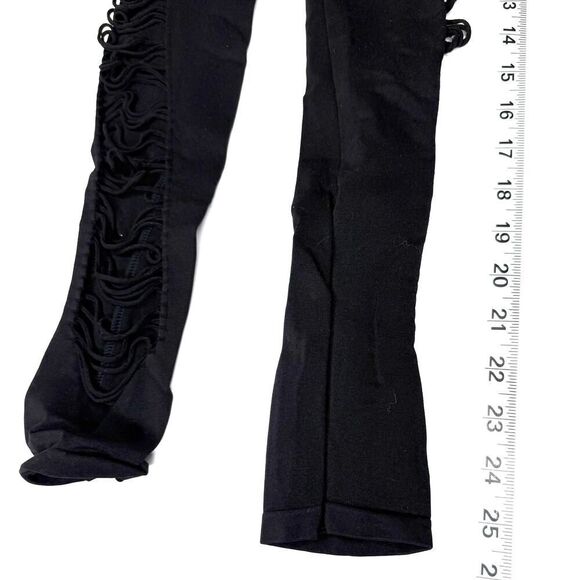 Obsessed Black Ripped Ruched Lace-Up Side Leggings – Gothic Y2K Style – One Size - Picture 3 of 4